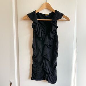 RALPH LAUREN RUGBY Silk Cotton Ruffle Ruched Black Top Size Small Y2K